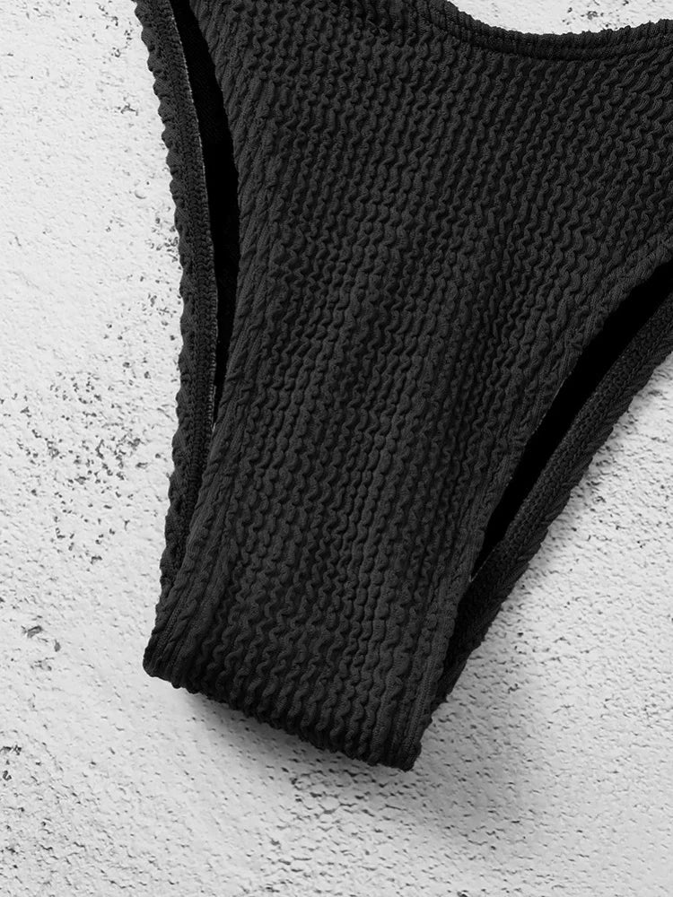 Sexy Underwire Bikini 2026 Women Black Ribbed Push Up Bra Thong Swimsuit Brazilian Beach Bathing Suit Holiday Swimwear Biquini