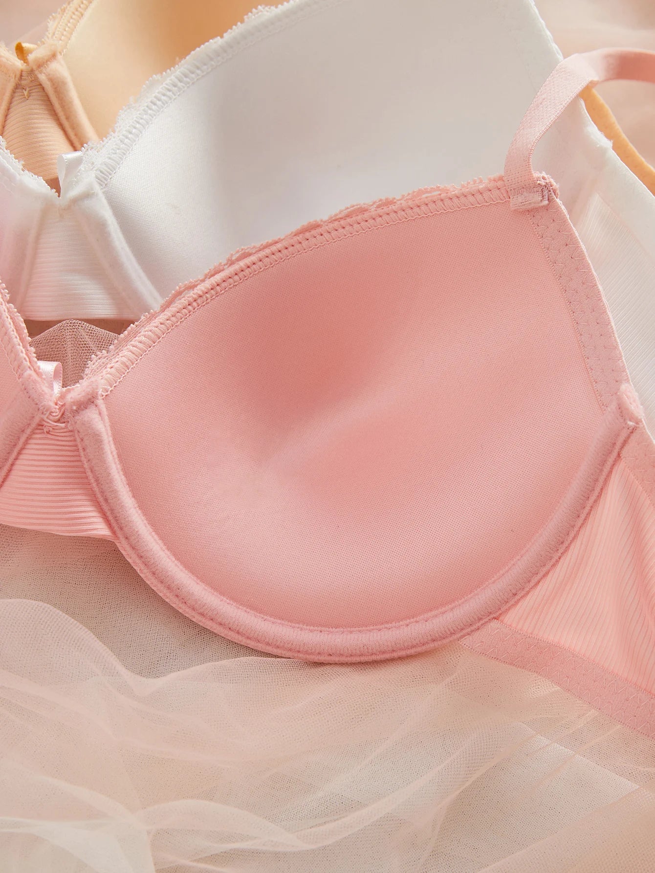 3-Pack Ribbed Women's Underwear Set Everyday Push up Bra Lace Trim Splicing Sexy Bras Comfortable Thin Cup Underwire Women's Bra