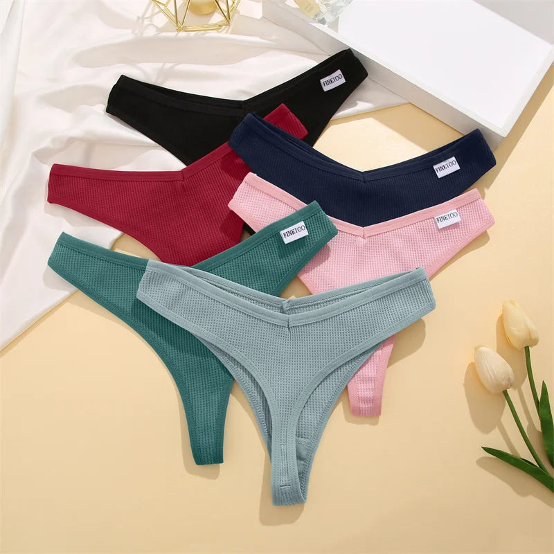 3Pcs/set Women Cotton Waffle Style G-string Panties Ladies Soft Thongs Female S-XL Low-Rise T-Back Panties Bikini Underwear 2023