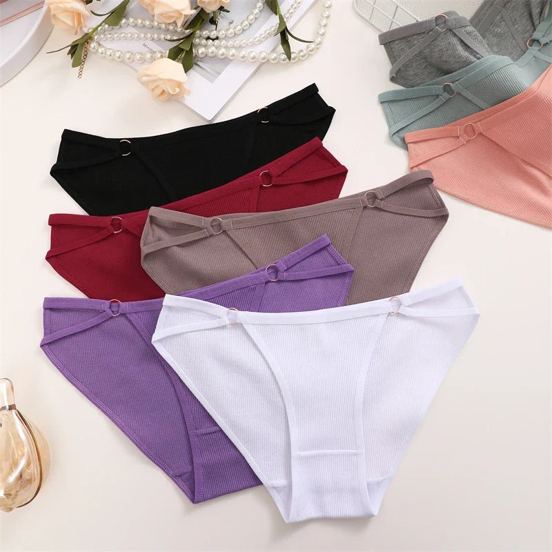 3Pcs Women Cotton Lingerie Sexy Soft Fashion Panties Femme Buckle Design Underwear Pantys Underpant Lingerie Lace Intimates S-XL