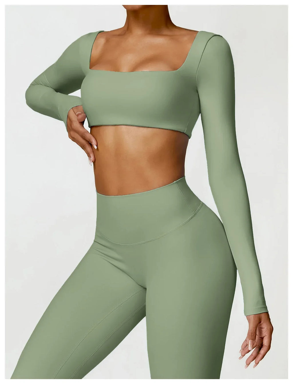 Hearuisavy Summer Casual Quick Dry Sportswear Women Square Neck Gym Top Women Fitness Sports Crop Top Long Sleeve Yoga Clothing