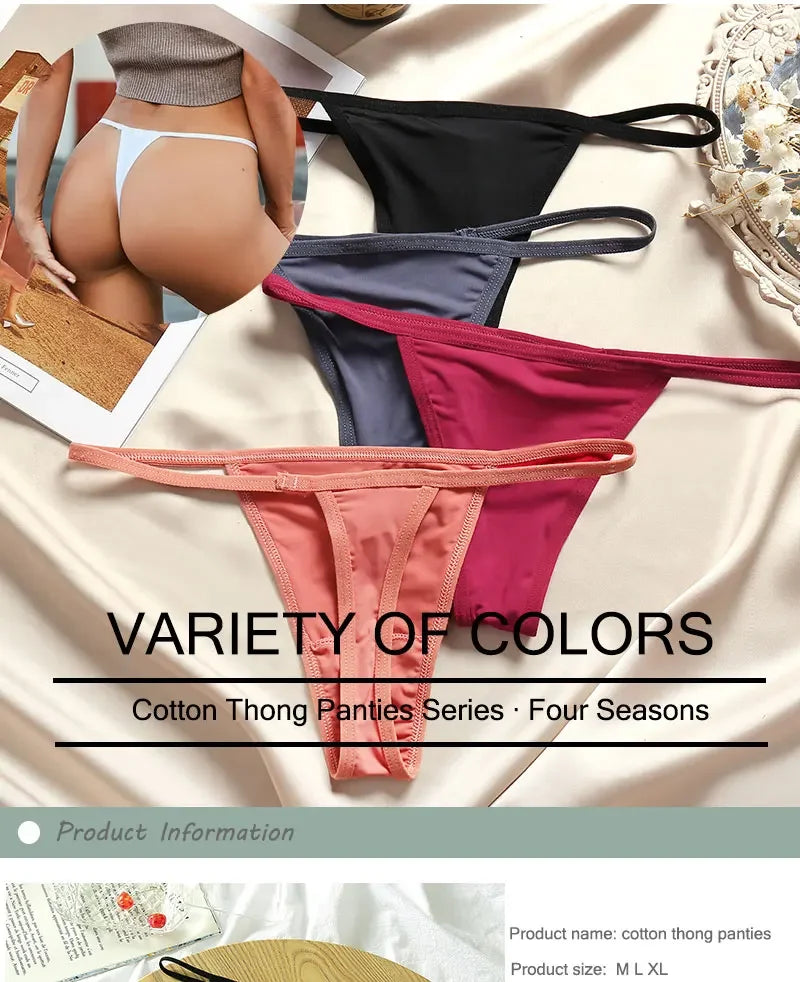 New 4PCS/Set Cotton Bikini Panties Women Sexy Solid Color Low Waist Thongs Female Breathable G-String Underwear Comfort Lingerie