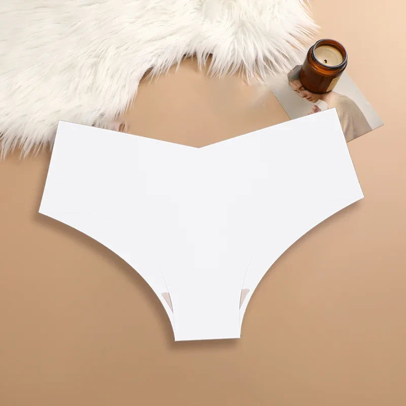 3PCS Women's Seamless Maillard Underwear Sexy V-Shaped Mid Waist Ice Silk Briefs 10 Soild Color Cozy Stretch Sexy Underpant S-XL