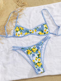 Sexy Sky Blue Fruit Print Micro Bikini 2026 Women Brazilian Pleate Push Up Bra Hollow Thong Swimsuit Beach Bathing Suit Swimwear
