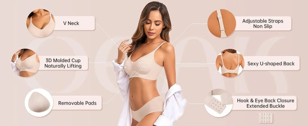 Women's Wire-Free Seamless Bra 3/4 Cup Thin Molded Cup Soft Support Bra Comfortable Breathable and beauty Smooth Bra Push-Up