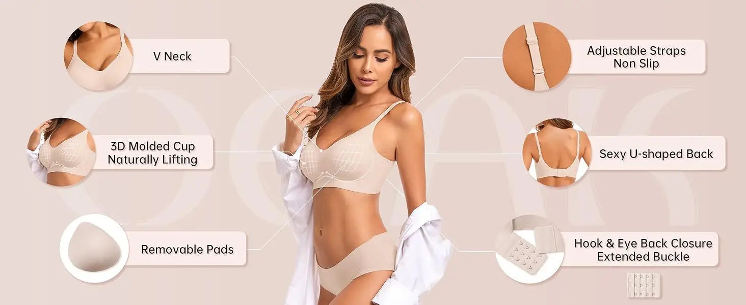 Women's Wire-Free Seamless Bra 3/4 Cup Thin Molded Cup Soft Support Bra Comfortable Breathable and beauty Smooth Bra Push-Up