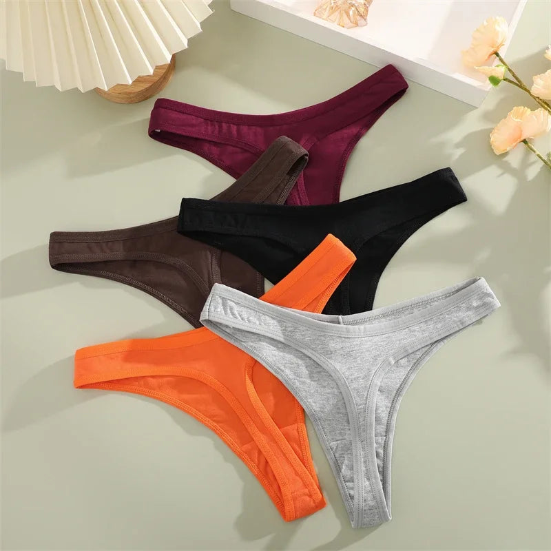 5Pcs Women Sexy Cotton Thongs Female Bikini Panties G-String Underwear Thongs Striped Panties Female Underwear T-Back Intimat