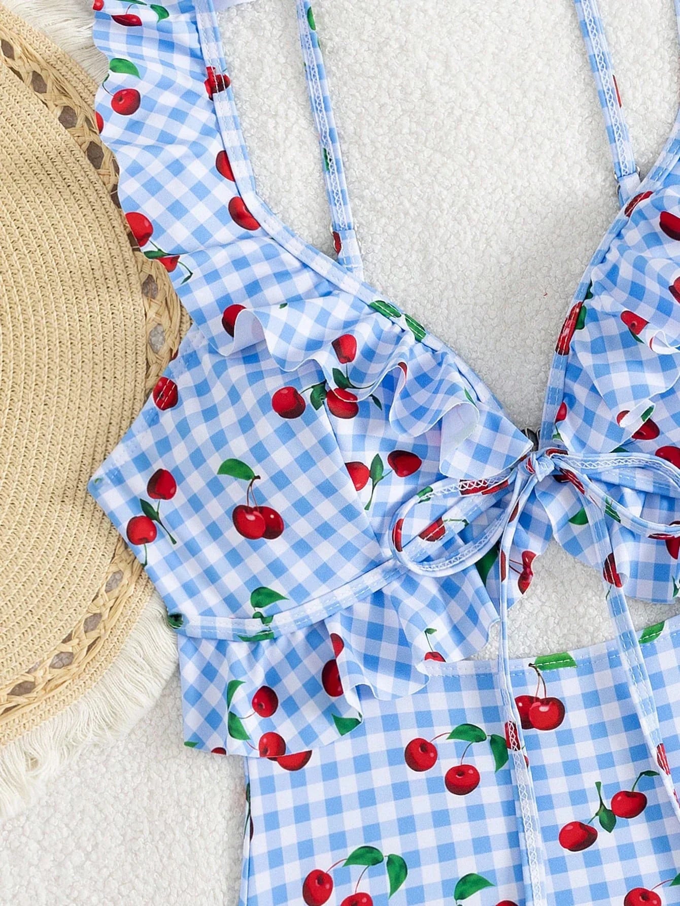 Vintage Pink Starberry Print One Piece Swimsuit 2026 Women Ruffles Bandage Cross High Waist Bikini Beach Bathing Suit Swimwear