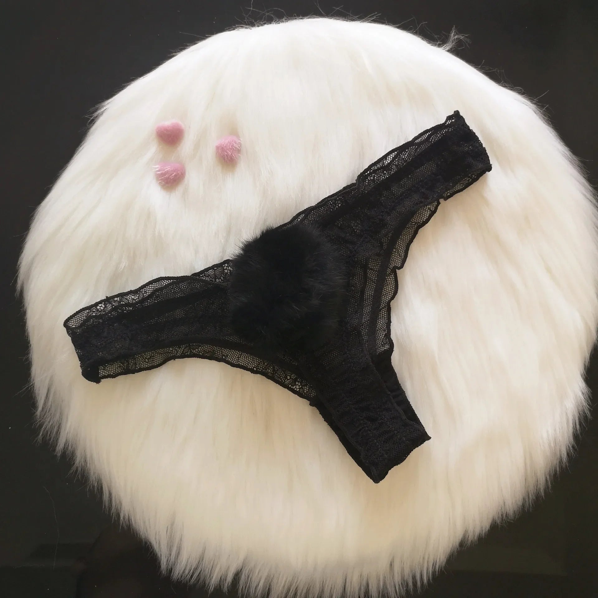 Sexy Panties Cute Rabbit Tail Women's Thong Lace Briefs Transparent Underwear Comfort Breathable Low Rise G string Underpants