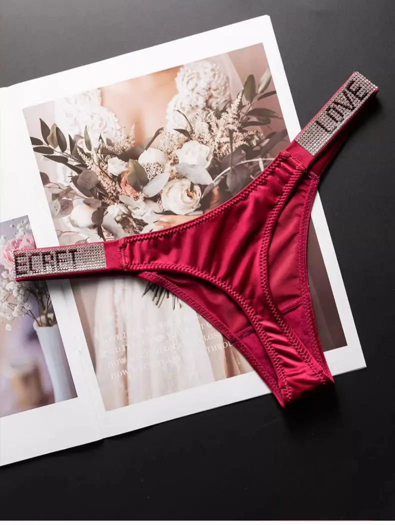 Letter Sexy Panties Women Thongs Rhinestones Diamonds G-string Sports Thong Low Waist Shorts Briefs T-back Fitness S-XL