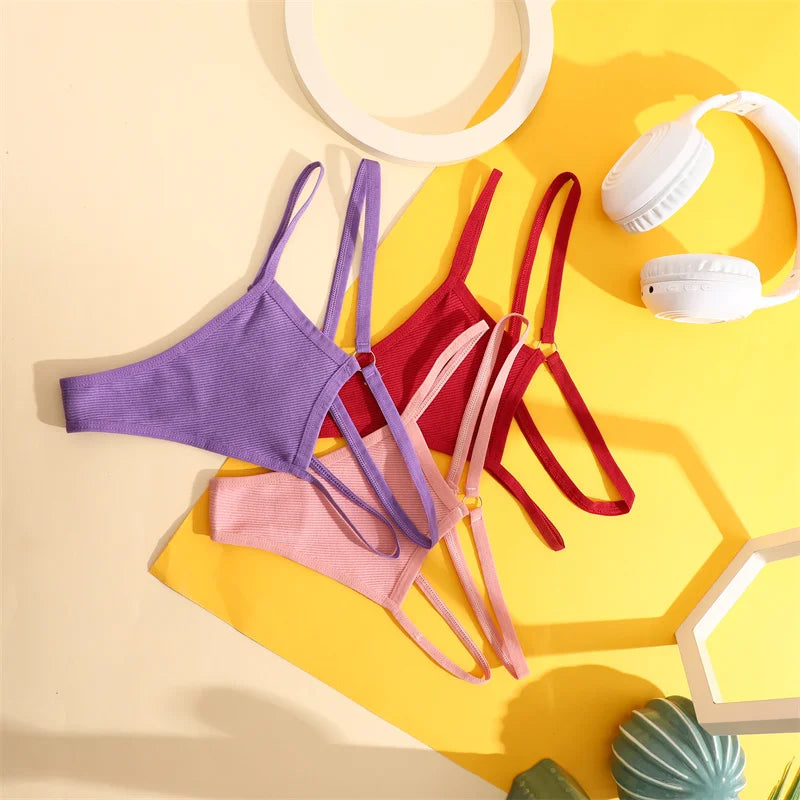 5PCS Women Sexy Cotton Panties Two Belts Hollow Out G-String Thongs Breathable Underwear for Female Solid Color Lingerie S-XL