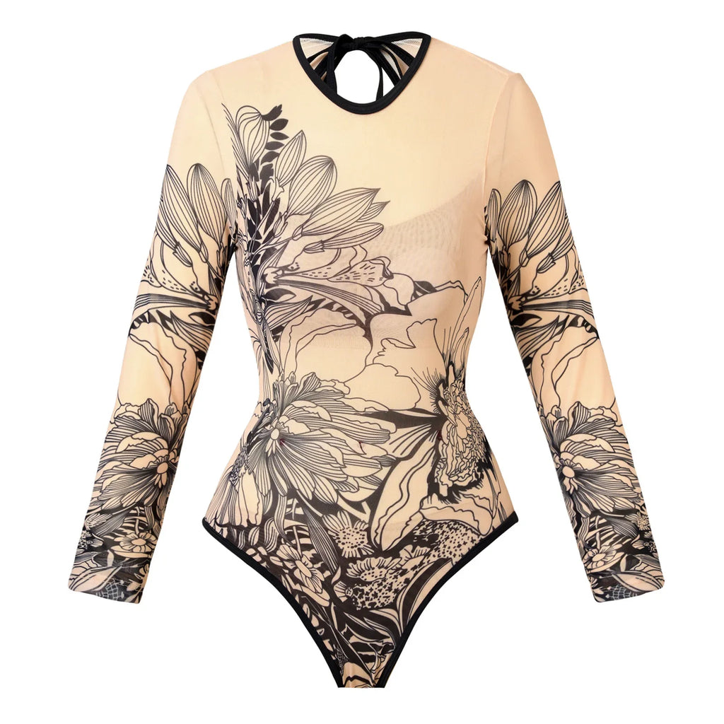 Long Sleeve Sunscreen One Piece Swimsuit Skirt Set for Women Vintage Floral Print Slim Fit Swimwear Holiday Bathing Suits 2025