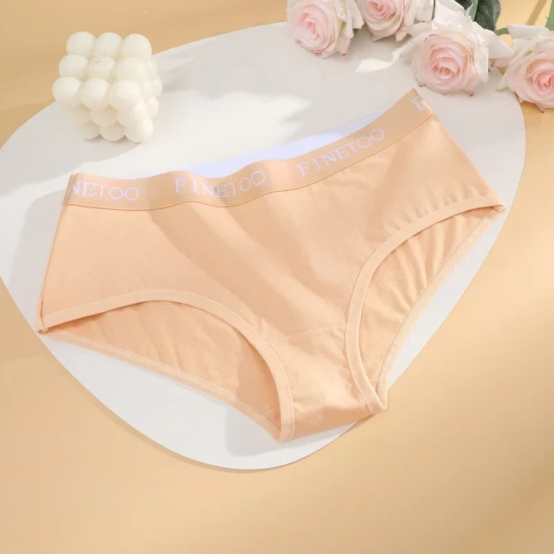 FINETOO 4Pcs Women's  Cotton Panties Sexy Breathable Low Waist  Briefs Letter Straps Underwear Soft Stretch Comfortable Lingerie