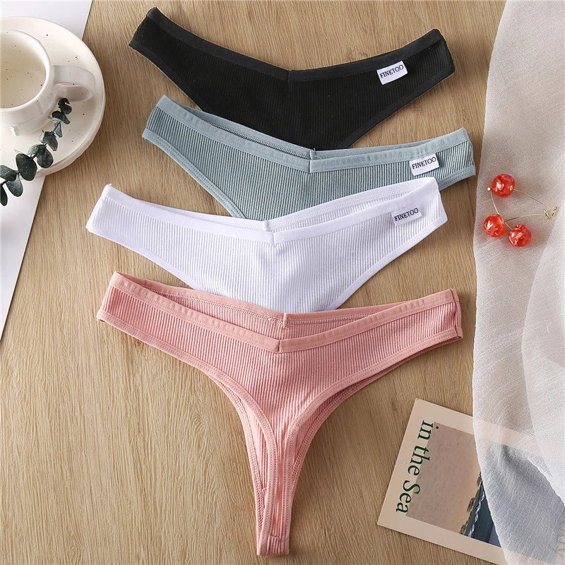 4Pcs/set Cotton Thongs Women Low-Rise Bikini Underwear M-XL Comfortable G-string Female Fruit Embroidery T-Back Panties Lingerie