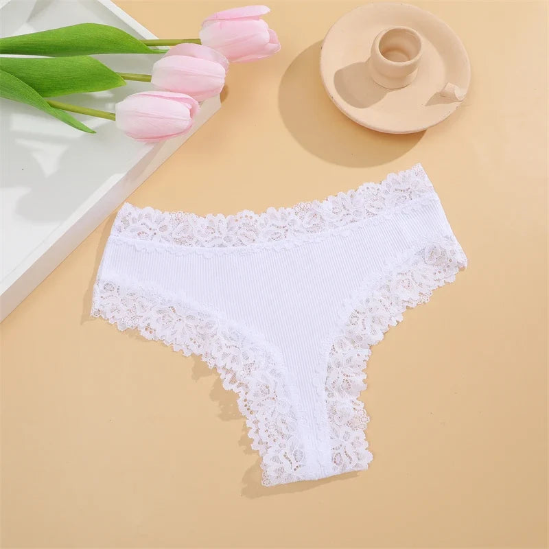 New Lace Seamless Cotton Panties Ribbed Maillard Brazilian Pants LowWaist Women Panties Breathable Girls Underwear Soft Lingerie