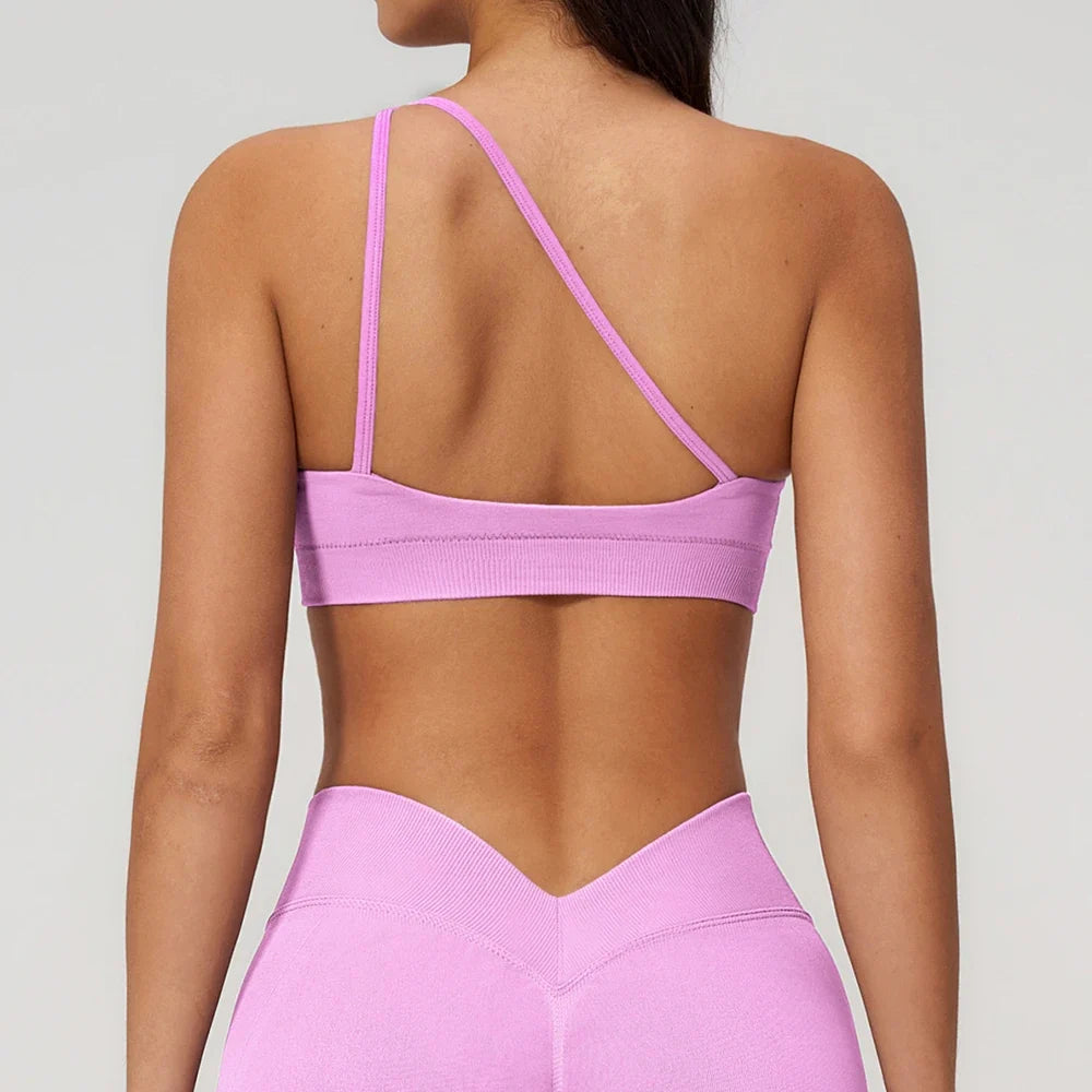 Summer Shockproof Sport Bra Women's Beautiful Back Gym Sports Underwear Women Oblique Shoulder Straps Running Fitness Yoga Bra