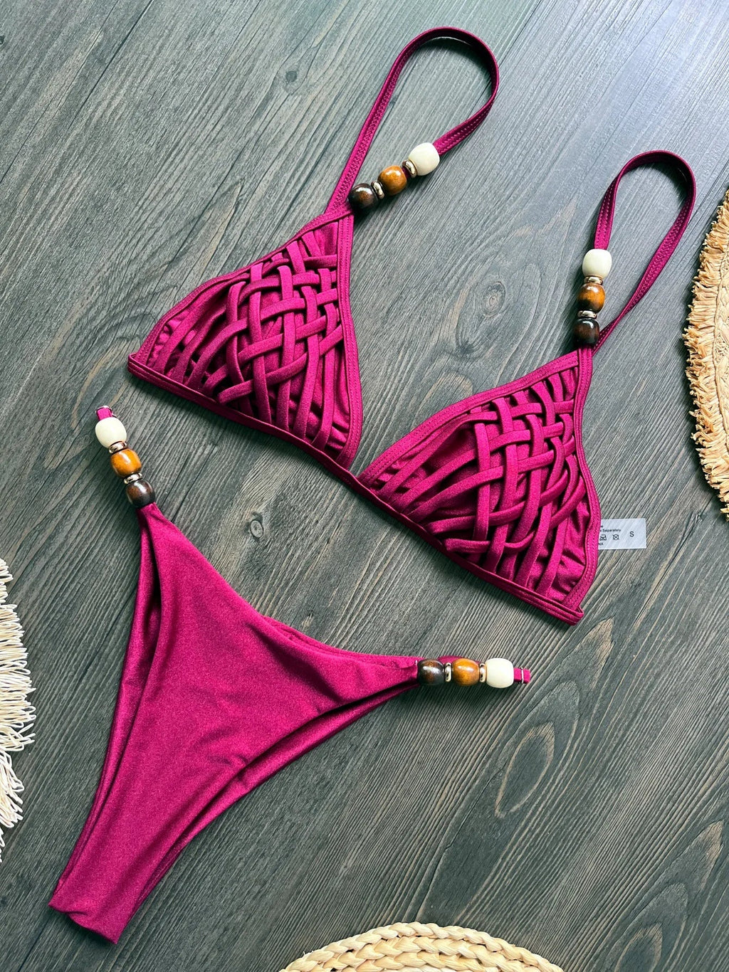 Sexy Brown Bikini Set 2026 Women Pearls Strap Hole Out Push Up Bra Thong Swimsuit Brazilian Beach Bathing Suit Micro Swimwear