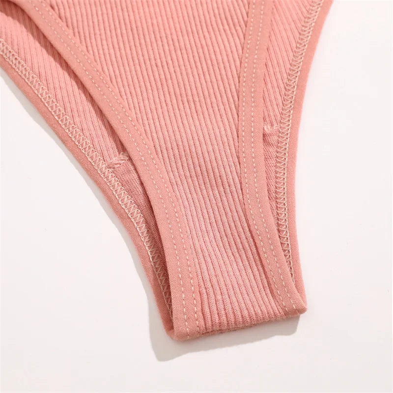 2PCS Women Sexy Cotton Panties Two Belts Hollow Out G-String Thongs Breathable Underwear for Female Solid Color Lingerie S-XL
