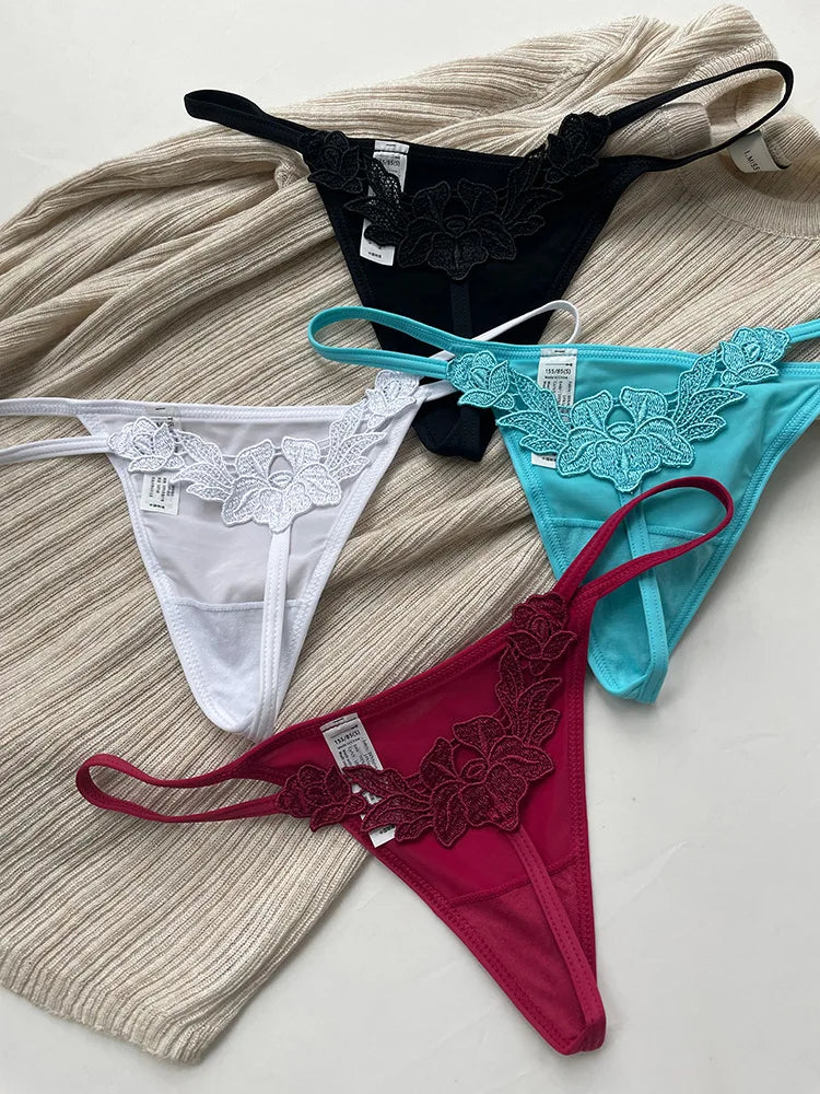 Floral Embroidery Sexy G String Underwear Women Panties T-Back Briefs Female Lingerie Erotic Girls Thongs Bikini Size S-XXL