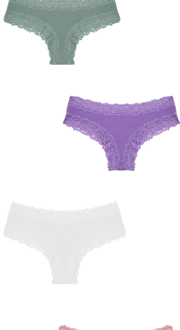 Sexy Lace Cotton Brazilian Pants Women Low Waist Panties Underwear Solid Color Ladies Briefs Lingere Underware Comfortable Women