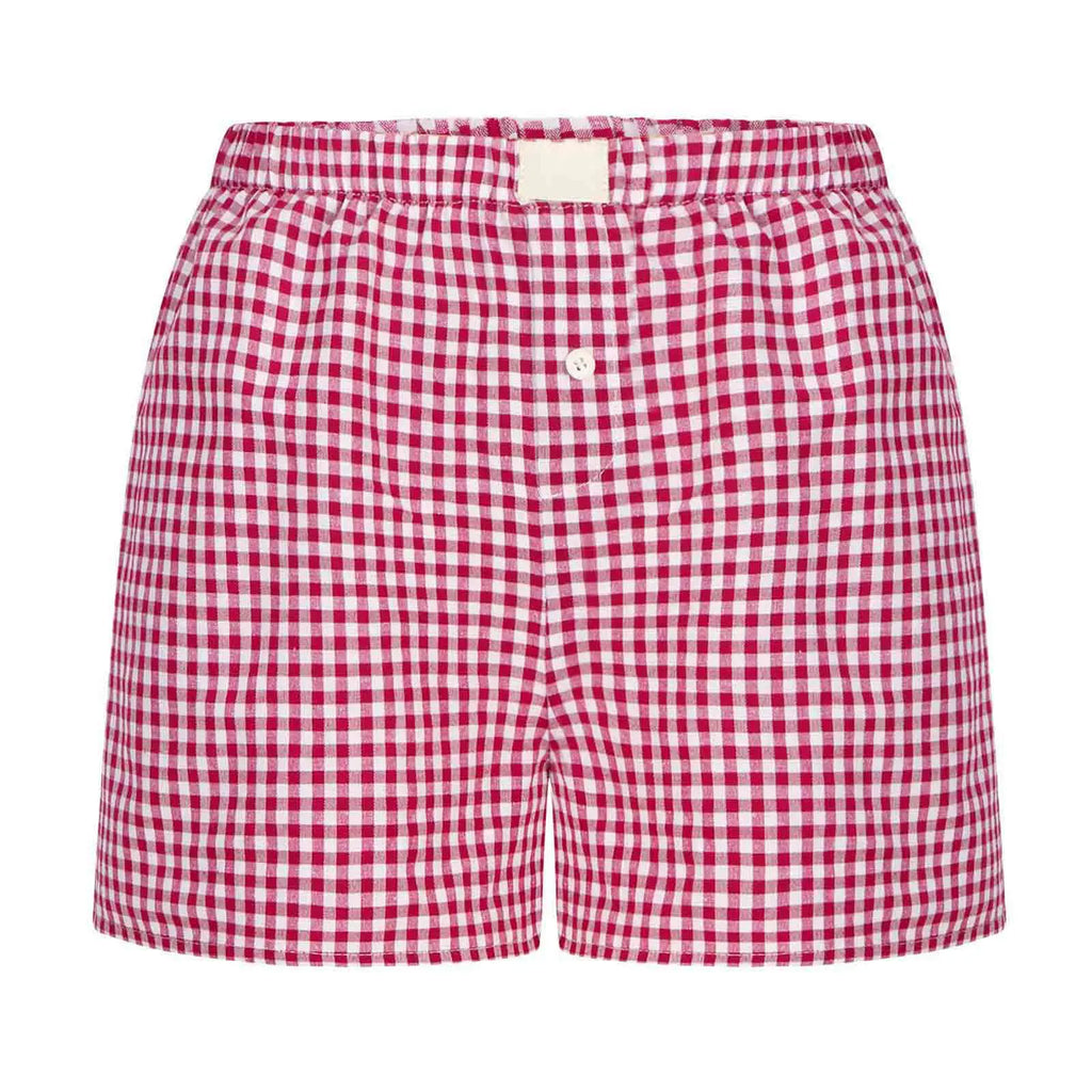 Teen Girls Plaid Shorts Elastic Waistband Pull-On Casual Lounge Summer Outfit Red Blue Color Women's Fashion