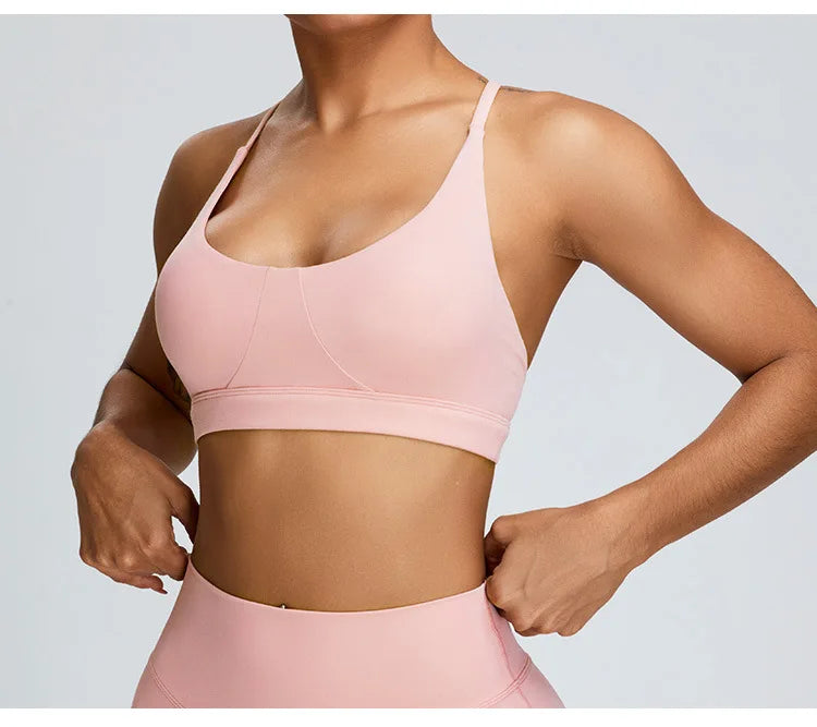 Solid Color Cross Back Women Fitness Underwear Sports Bra Running Top Gym Yoga Athletic Tight Workout Jog Soft With Backless Bra