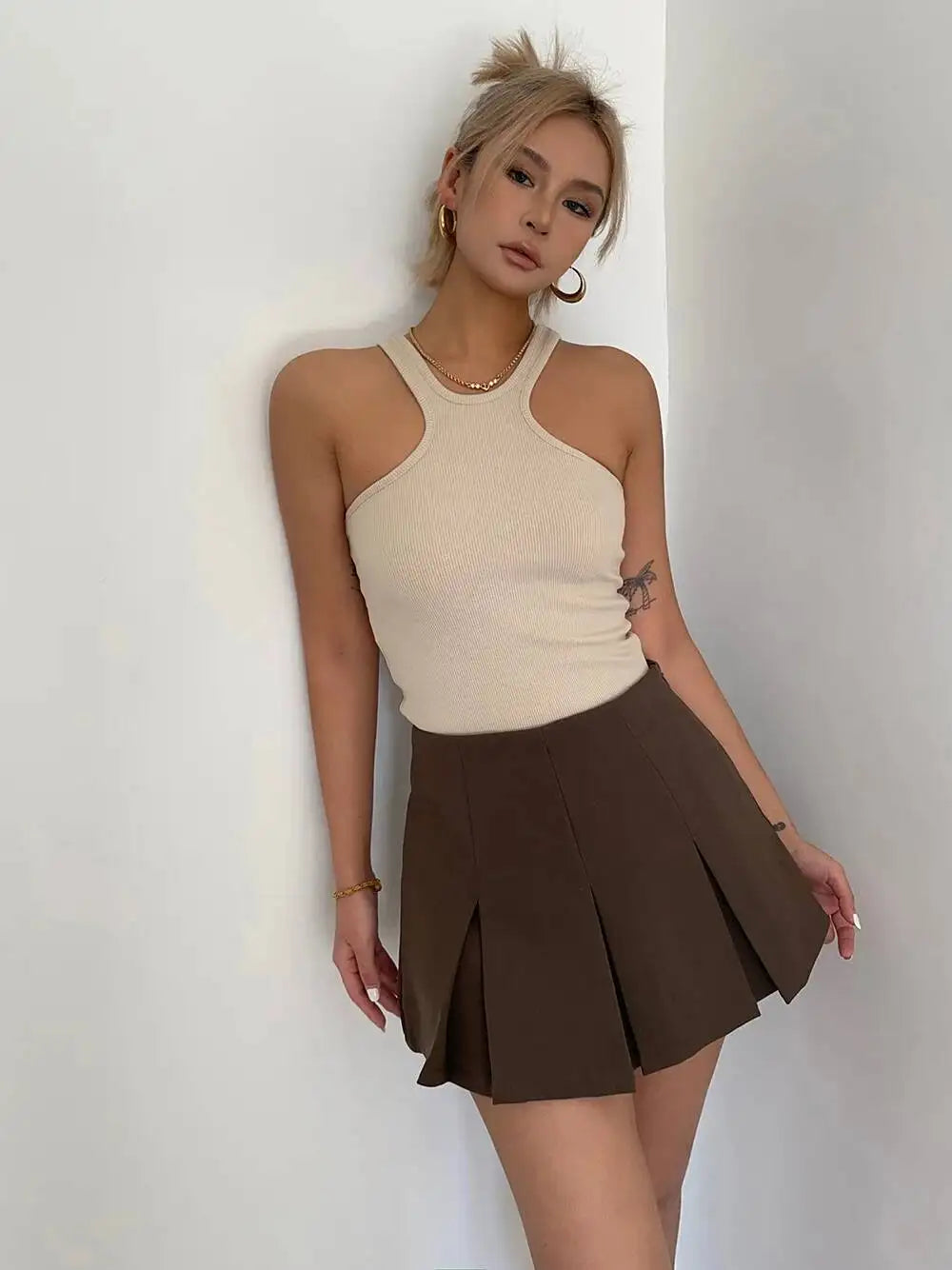 WOMENGAGA American High Street A-line Short Unif School Girl Fairy Grunge Skirt High Waist Pleated Skorts Streetwear Lovely HM2O
