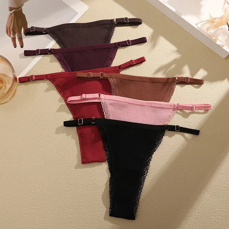 7Pcs Cotton Lace Panties Sexy G-String Women's Underwear Low Waist Comfortable Lingerie Briefs Adjustable Waist Thong Intimates