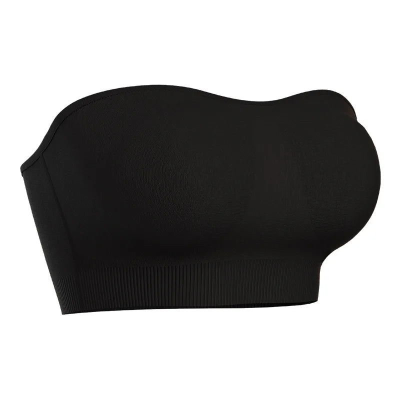 Women's Strapless and Wire-free Bandeau Bra with Full Cup Thin Mold Padding Non-slip Silicone Seamless Bra Plus Size Underwear