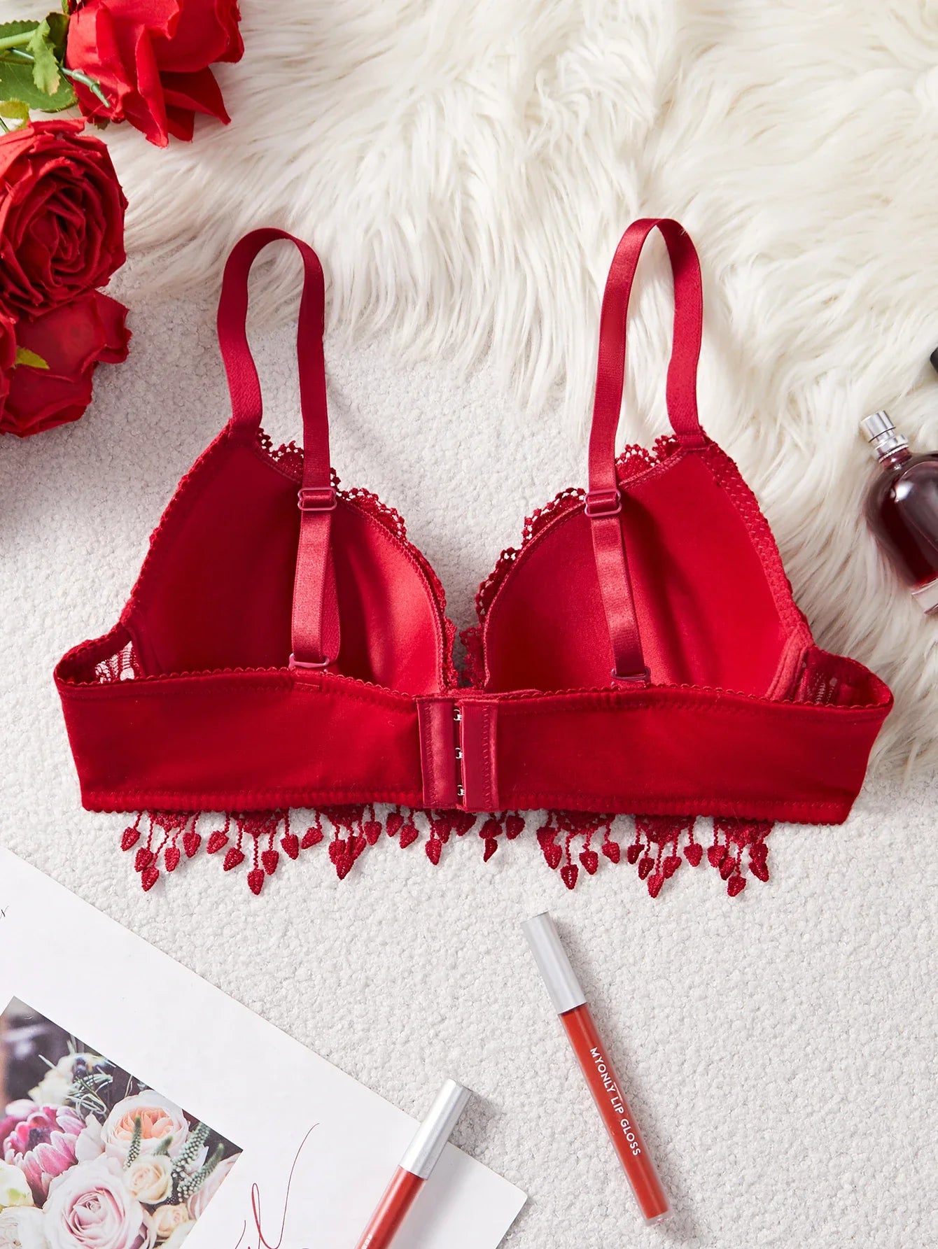 Daily Knitted Bra for Women Sexy Heart Lace Patchwork with Lace Trim Sexy Bras Comfortable Non-Padded Solid Women's Push up Bra