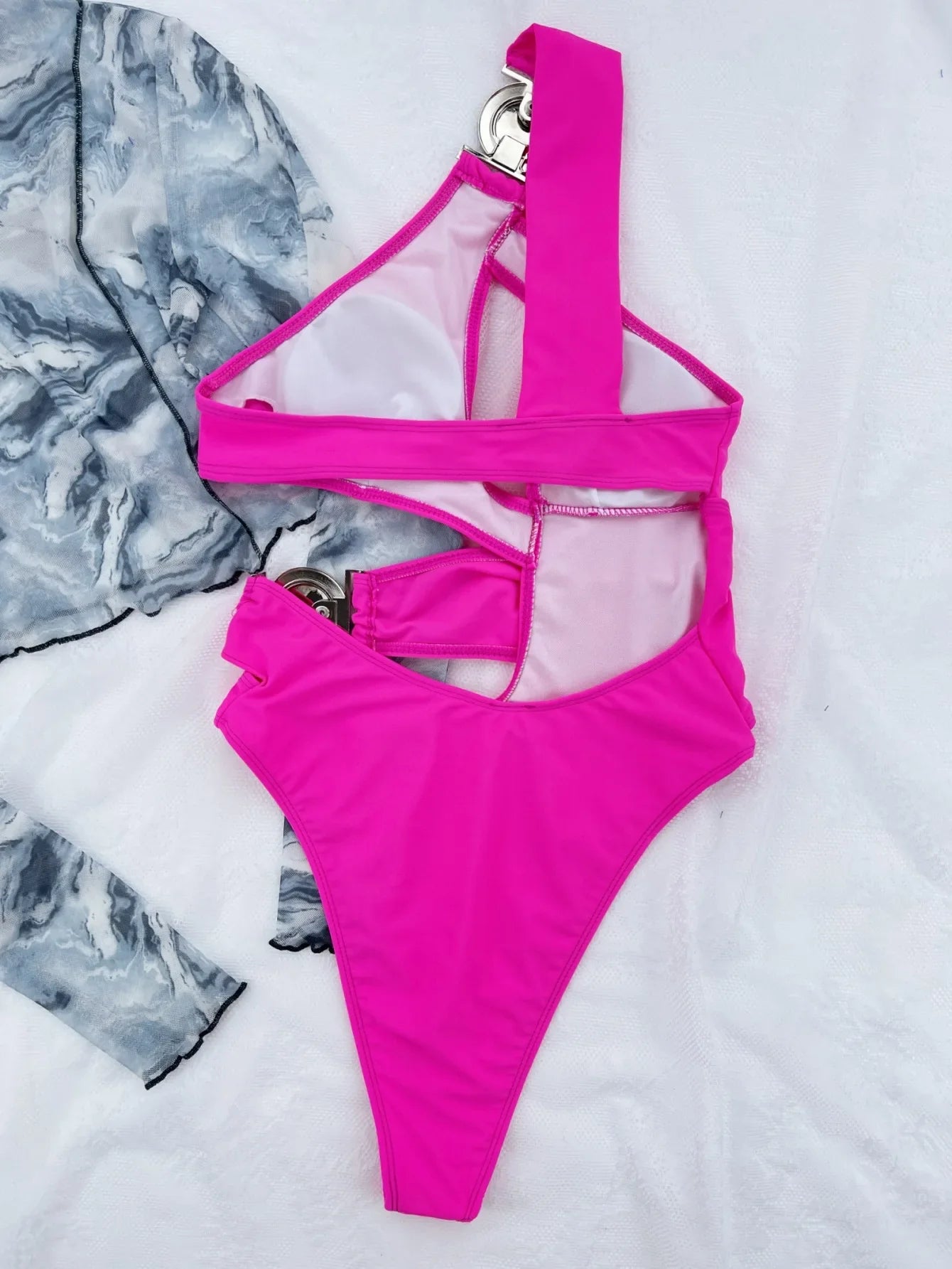 Sexy One Shoulder Swimsuit Woman 2024 Solid Black Hollow Out Buckle One Piece Swimwear Beach Bathing Suit Backless Monokini