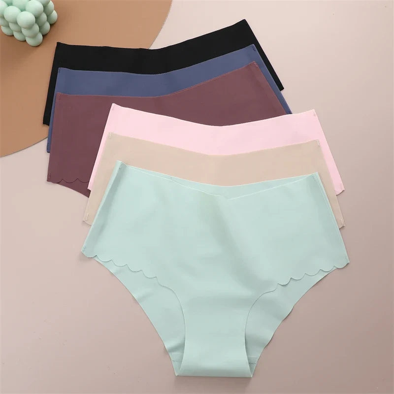 Seamless Women Briefs S-XXL Wave Edge V-shaped Underwear Panties Ice Silk Underwear For Women Low Waist Briefs One Piece Panty