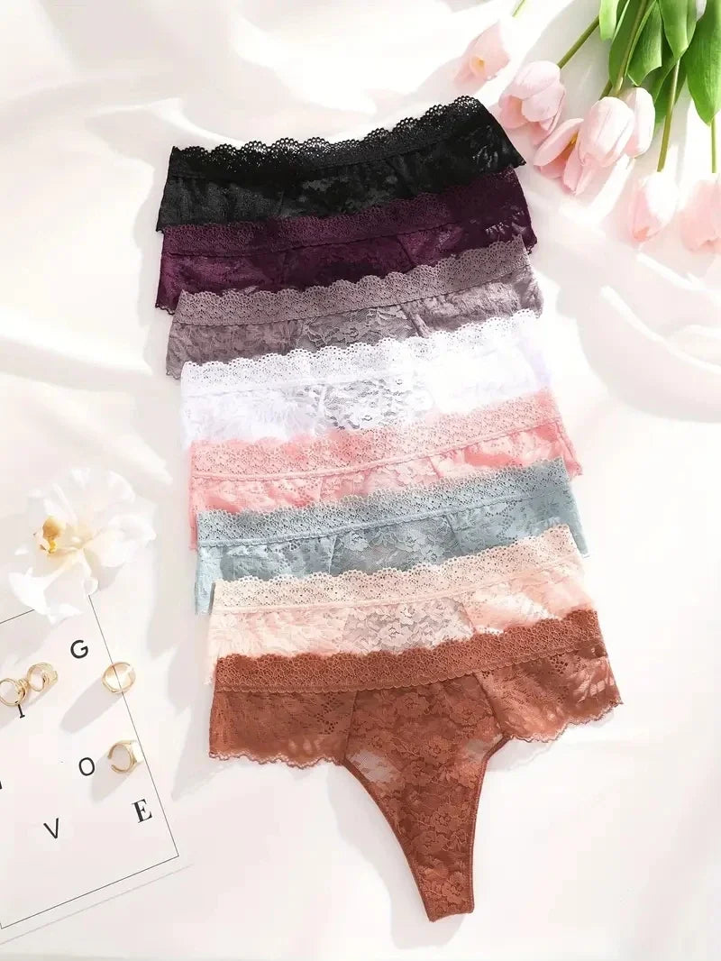 5Pcs Lace Sexy Thongs Women Low-Rise Briefs Sexy Soft Ladies Underwear Trendy Floral Underpants Female Flowery Panty Lingerie