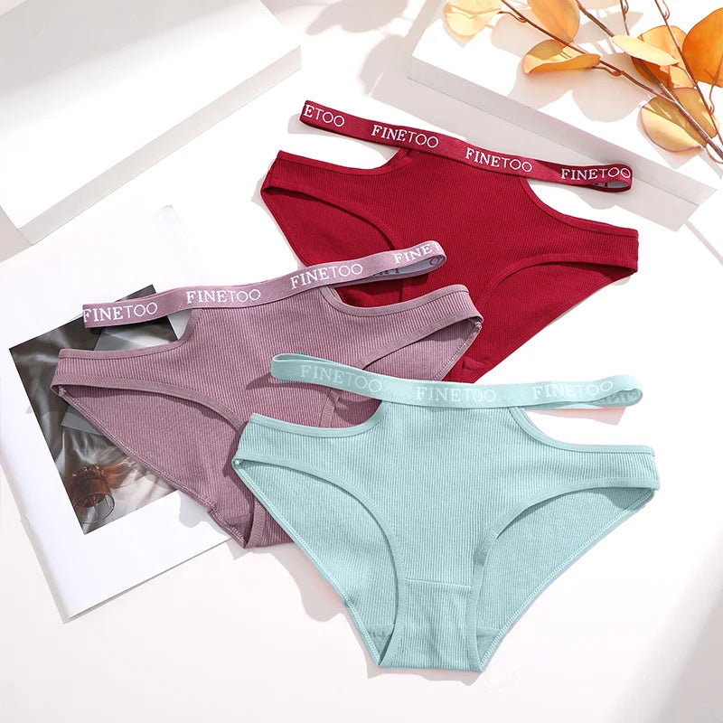 3Pcs Sexy Cotton Double Letter Belt Briefs Women's Panties Hollow Out Intimate Underpants Solid Color Fashion Underwear S-XL