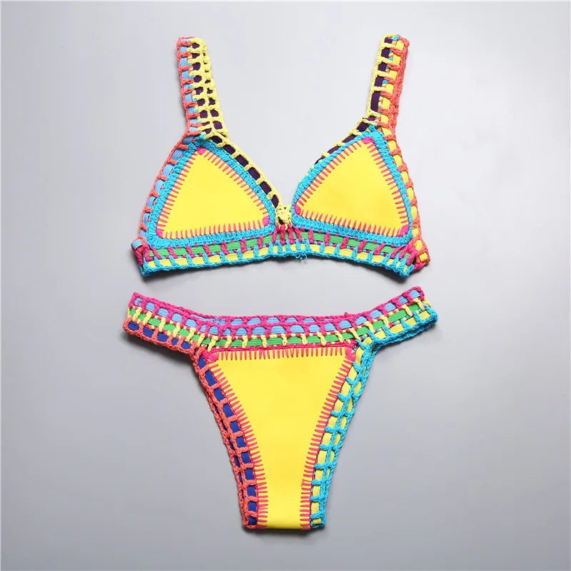 Micro Bikini 2026 Women Handmade Crochet Knit Swimwear Beach Push Up Bra Patchwork Bathing Suit Swimsuit Biquini Thong Bikini