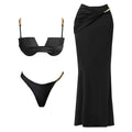 3Pcs Push Up Bikini 2026 New Swimsuit Women Sexy Swimwear Female Bandeau Biquini Solid Black Bathingsuit Swimming Suit Beachwear