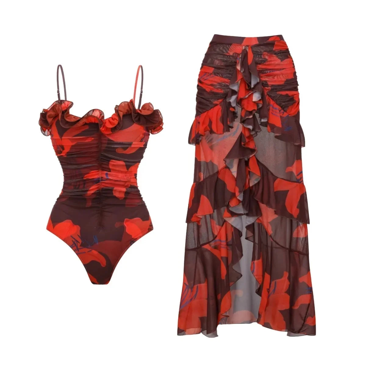 Floral 2Pcs Sexy Swimsuit 2026 Bandeau Biquini Women Bikini Push Up  Swimwear Female Swim Suits Cover Up Bathingsuit Beachwear