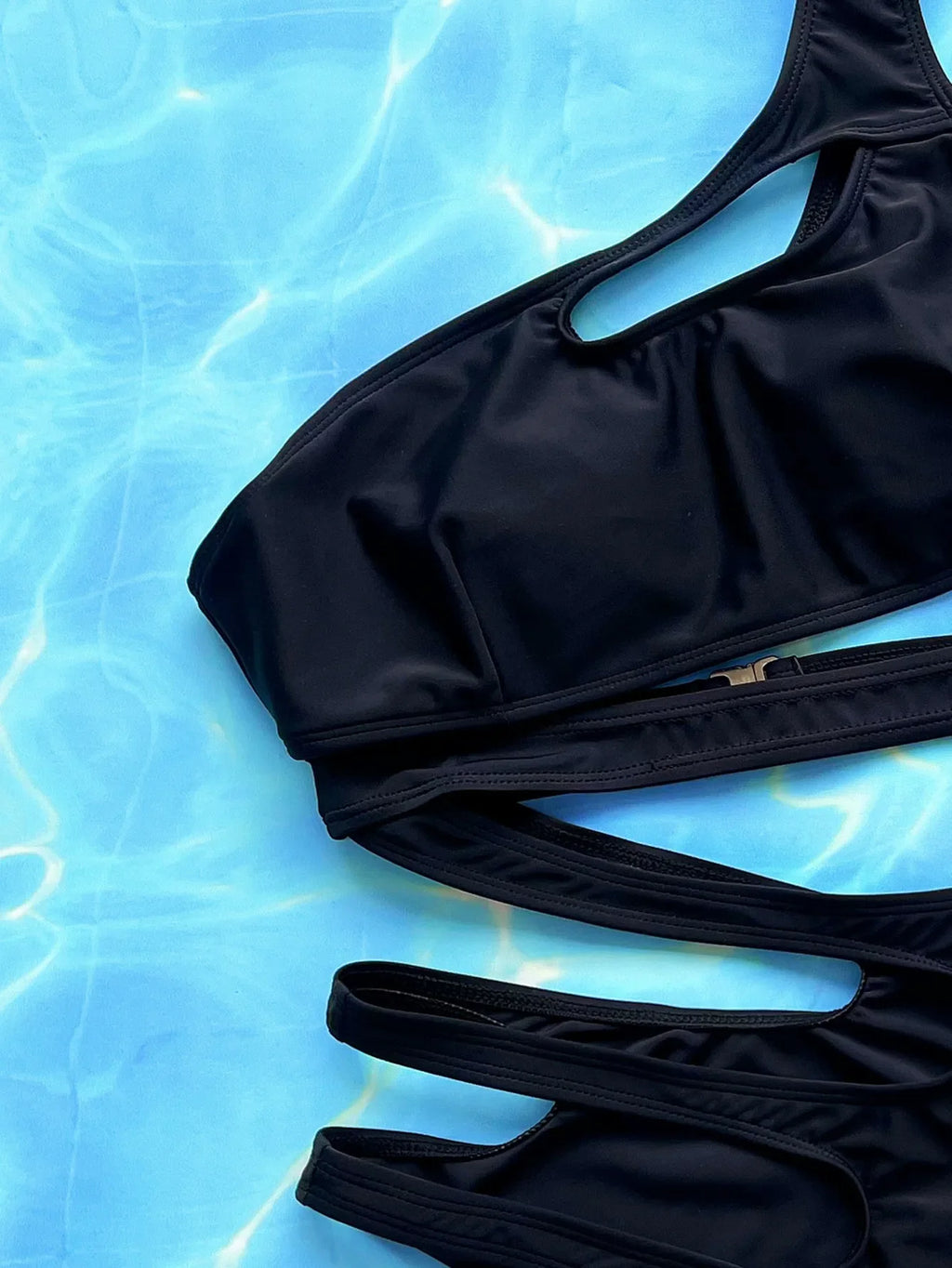 Sexy Hollow Out Bikini Set 2026 Women Black One Shoulder Bandage One Piece Swimsuit Summer Bathing Suit High Waist Swimwear