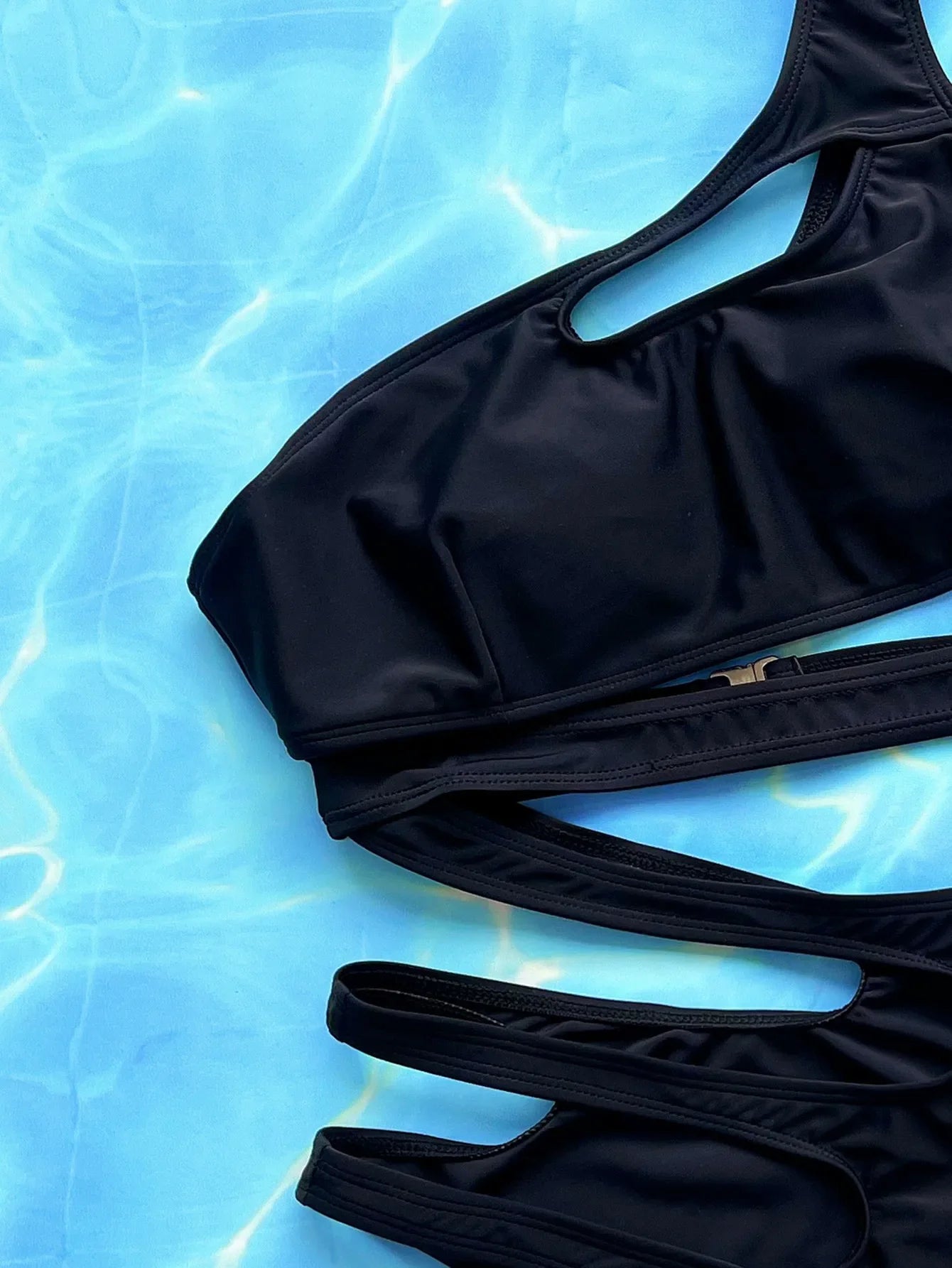 Sexy Hollow Out Bikini Set 2026 Women Black One Shoulder Bandage One Piece Swimsuit Summer Bathing Suit High Waist Swimwear