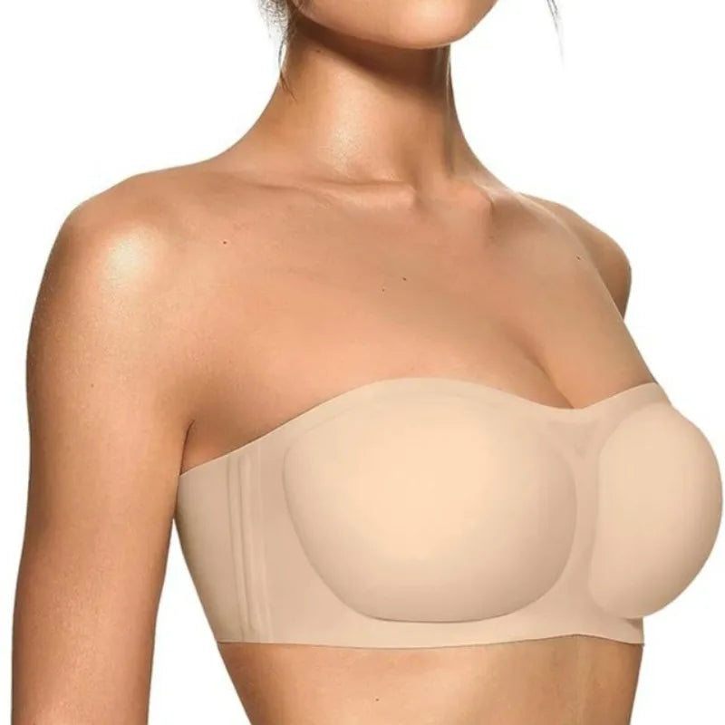Women's Strapless Bra with Push-up Support Non-slip Bra Comfortable and Breathable Solid Color Bra for Women
