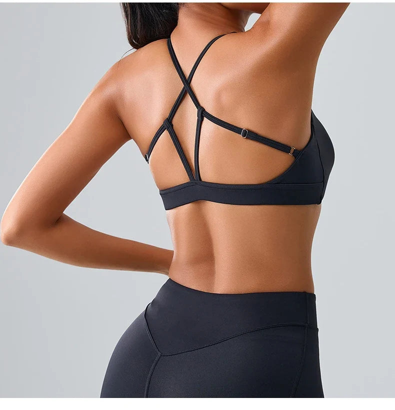 Beautiful Back Cross Back Women Bra Fitness Bra Tights Yoga Vest High Strength Shockproof Gym Sports Top Push Up With Chest Pad