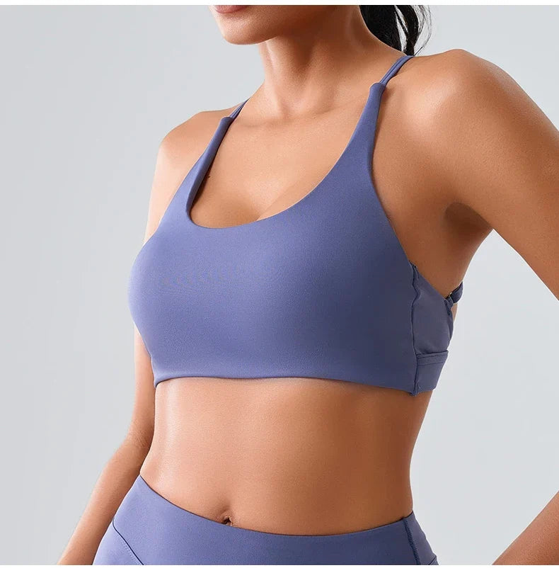 Beautiful Back Cross Back Women Bra Fitness Bra Tights Yoga Vest High Strength Shockproof Gym Sports Top Push Up With Chest Pad