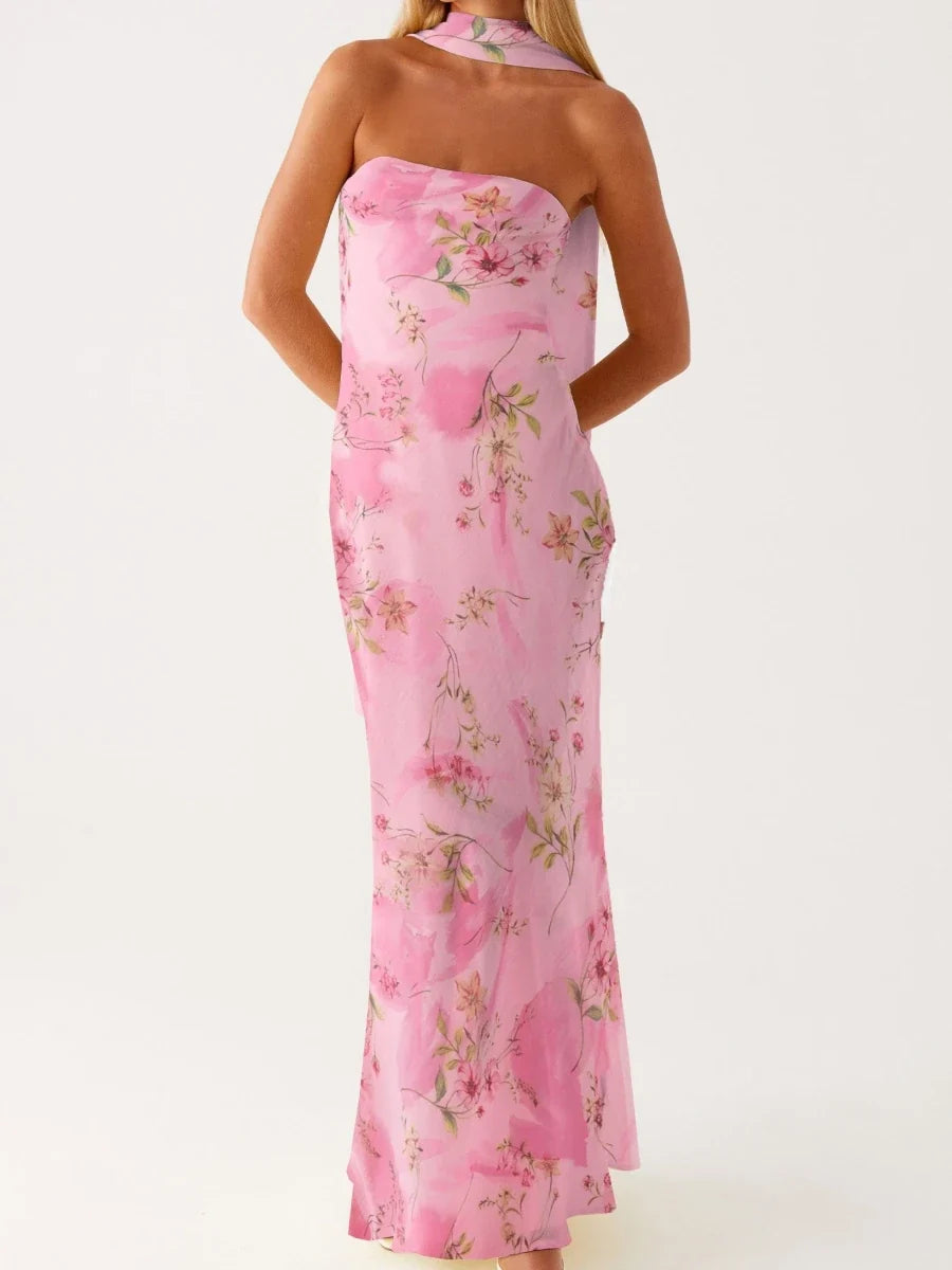 Women Long Bodycon Dress With Scarf Tube Maxi Dress Sexy Summer Strapless Dresses Off Shoulder Sundress Evening Vestidos