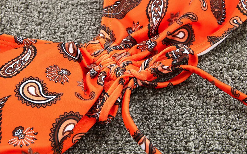 2026 New Sexy Low Bikini Set Swimwear Women Print Floral Brazilian Halter Backless Swimsuit Strappy Beachwear Dot biquini female