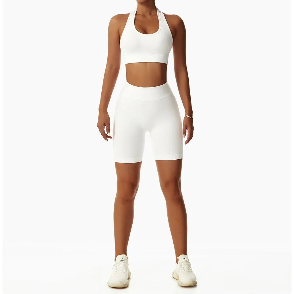 Sexy Halter Yoga Bra Gym Workout Push Up Running Sports Underwear Gathering Sports Vest Beautiful Back Fitness Top