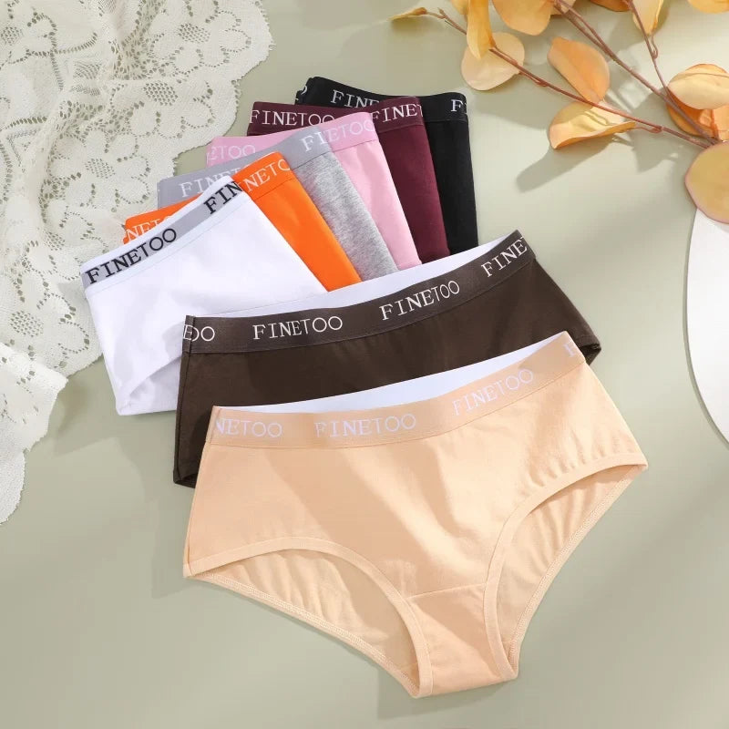 FINETOO 4Pcs Women's  Cotton Panties Sexy Breathable Low Waist  Briefs Letter Straps Underwear Soft Stretch Comfortable Lingerie