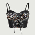 Sexy Black Short Leopard Print Shapewear Tube Top Strap Back Button Women's Erotic Crop Top Camisole Casaul Pure Desire HVVI