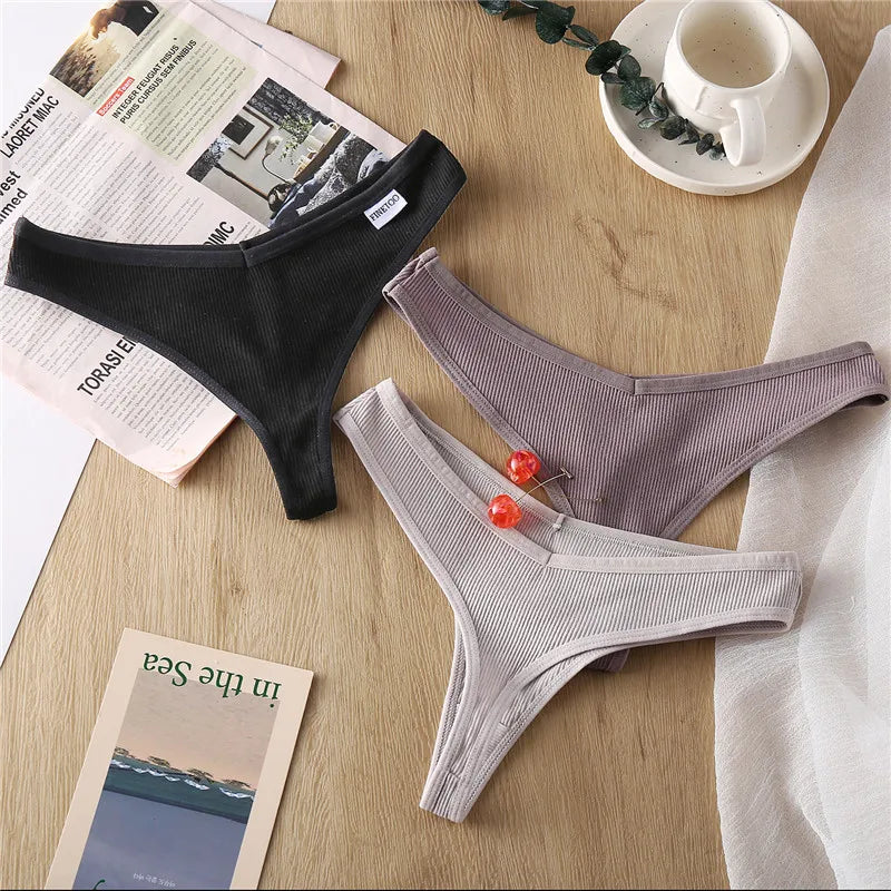 3Pcs/Set Women Cotton Thongs Panties Sexy Low Waist G-String Briefs Ladies Brazilian Lingerie Girls Breathable Intimates Bikini