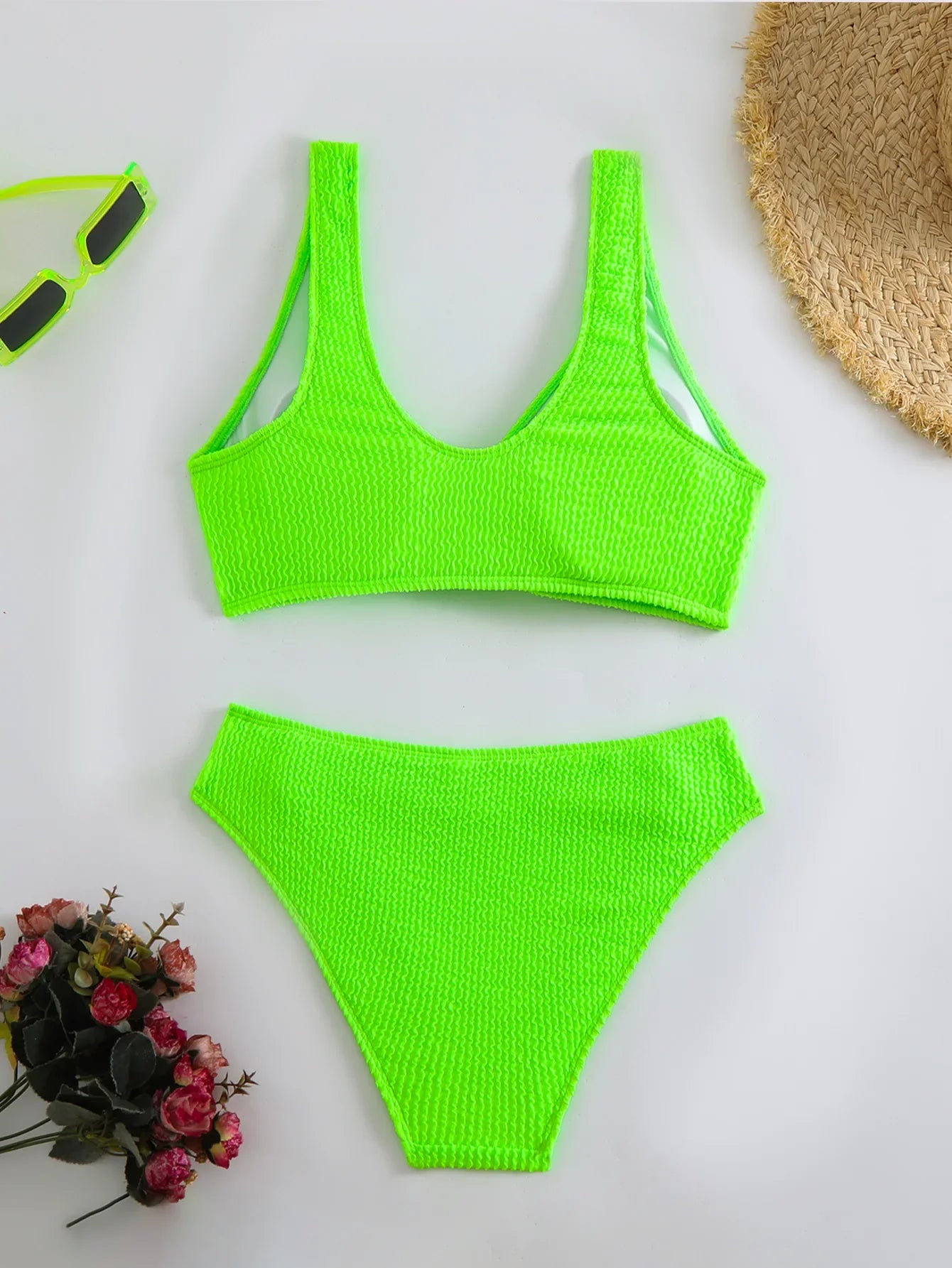 2026 New Sexy Bikini Two-Piece Swimsuit Pure Color High Elasticity Monochromatic Swimwear Comfortable Fit Women's Beachwear