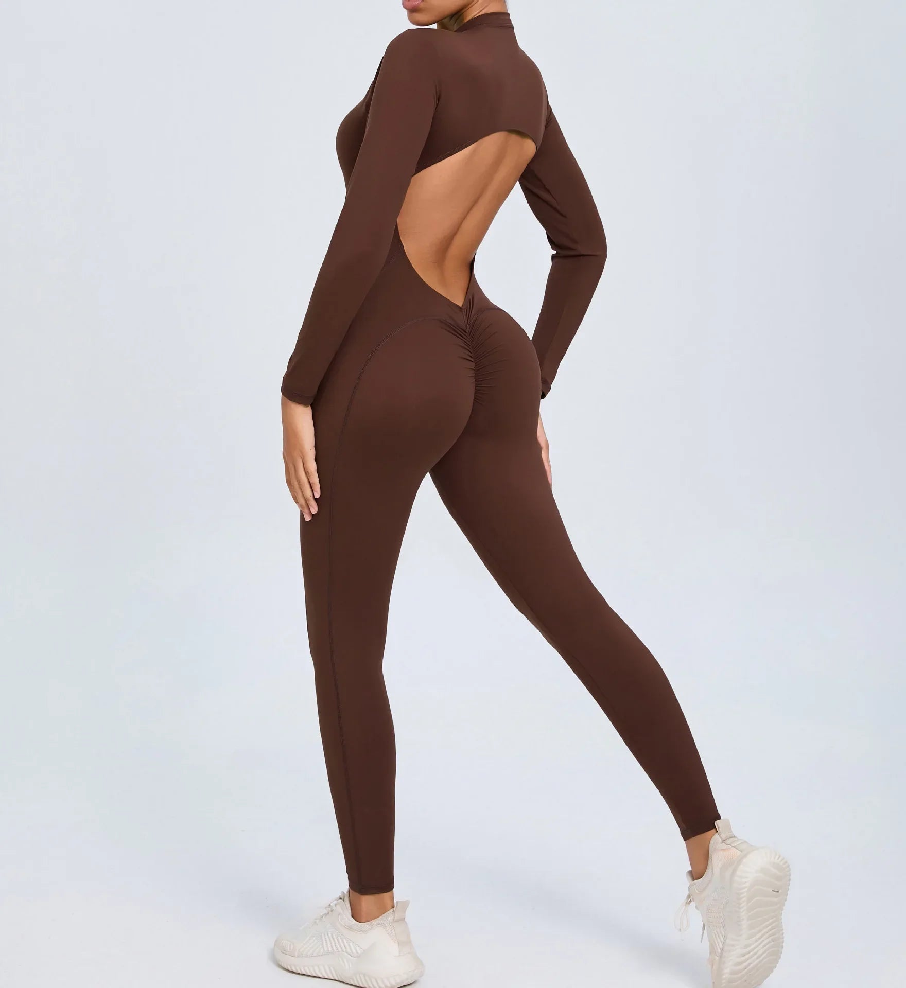 Hearuisavy Summer V Back Sports Jumpsuit Yoga Clothes Rompers Women Long Sleeveles Workout Bodysuits Backless One-piece Suit